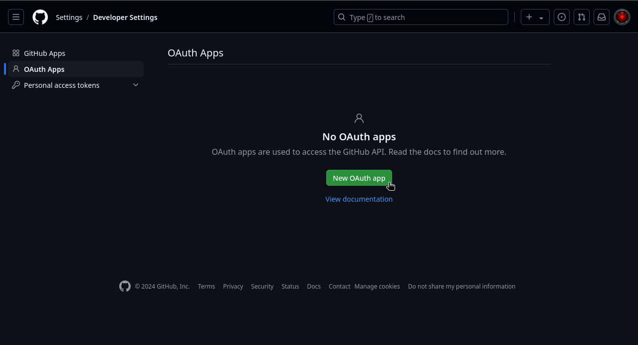Create a new GitHub OAuth app